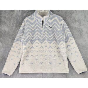 Victorias Secret Pink Sweater Womens Medium Blue White Fair Isle 1/4 Zip Sherpa